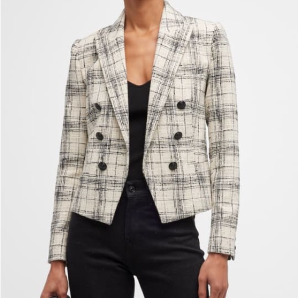 NEW L'AGENCE Brooke Tweed Double-Breasted Cropped Blazer Size 12 Wool NWOT
